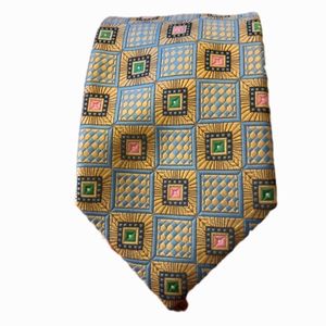 Ancora Italy Microfiber Art Deco Blue Gold Men's Necktie